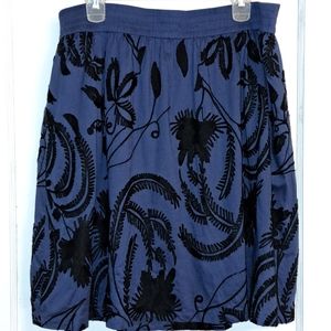 Talbots Cotton Embroidered Skirt Sz1x in blue black floral feminine ladylike